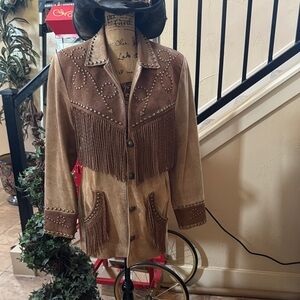 Scully Brown Suede Fringe Studded Western Jacket